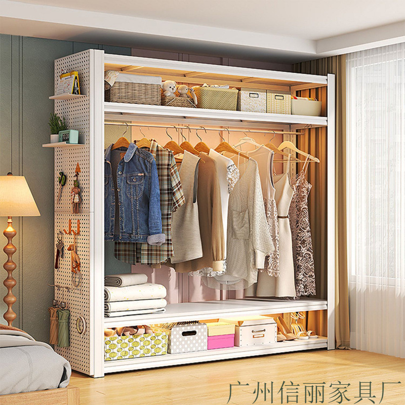 Wardrobe hangers, shelves, dust curtains, open cloakroom, bedroom, simple angle steel, household floor-to-ceiling multi-level shelf