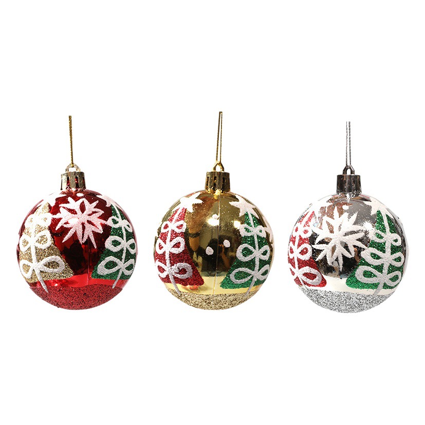 Cross-border wholesale Christmas ball hand-painted pattern Christmas tree pattern decorative ornaments plastic electroplated ball Christmas decorations