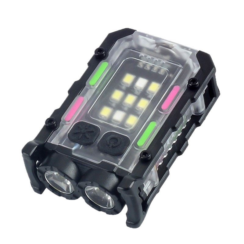 Picture of Cross-border keychain light outdoor double light source strong light mini flashlight cap clip light self-defense work red and blue warning light