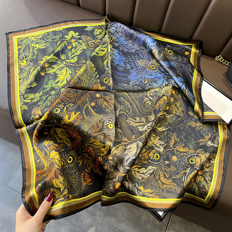 Picture of Spring and Autumn Thin Japanese and Korean Sweet Champagne Color Small Floral Silk Mulberry Silk 70cm Square Scarf Silk Scarf Hair Band Headwear Women