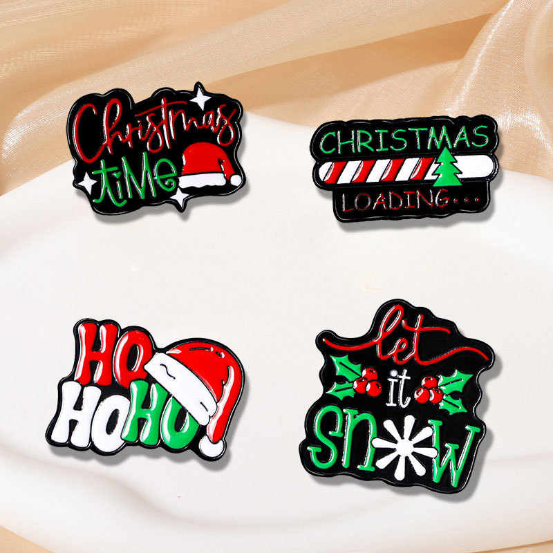 European and American fashion new Christmas series Christmas tree hat Text Series brooch cartoon fashion badge