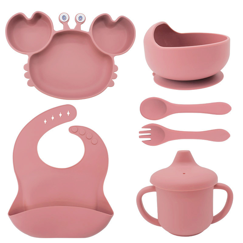 Picture of Baby silicone tableware crab plate suit food supplement bowl bib food grade tableware suit factory direct supply cross-border