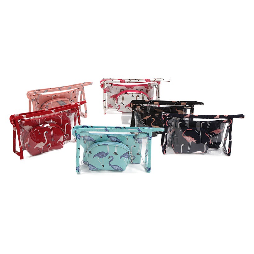 Flamingo PVC Wash Bag Three-piece Set Portable Large Capacity Hand-held Cosmetic Storage Bag Multifunctional Storage Bag