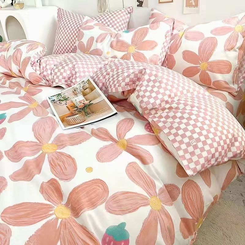 Picture of Four Seasons Washed Cotton ins Quilt Cover Four-piece Set Student Dormitory Bed Sheet Double Three-piece Set Quilt Cover Bedding