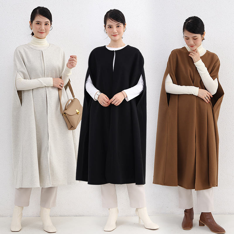 Japanese and Korean in stock real shot 2024 autumn and winter new Korean version of woolen material long cape coat