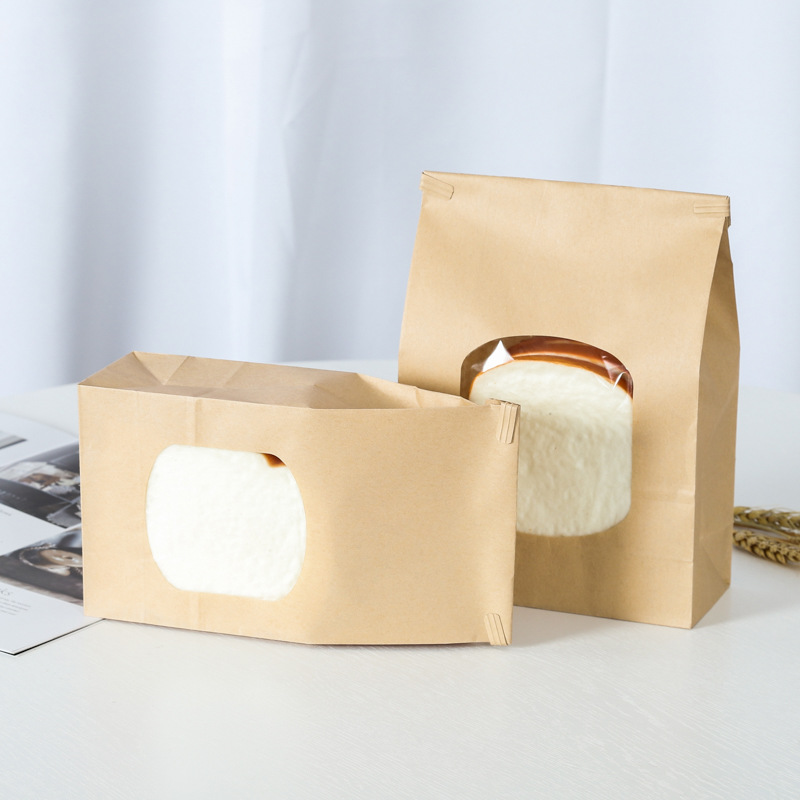 Picture of Spot Window Toast Bread Bag Kraft Paper Wire Baked Tea Snacks Transparent Packaging Paper Bag Manufacturer Wholesale