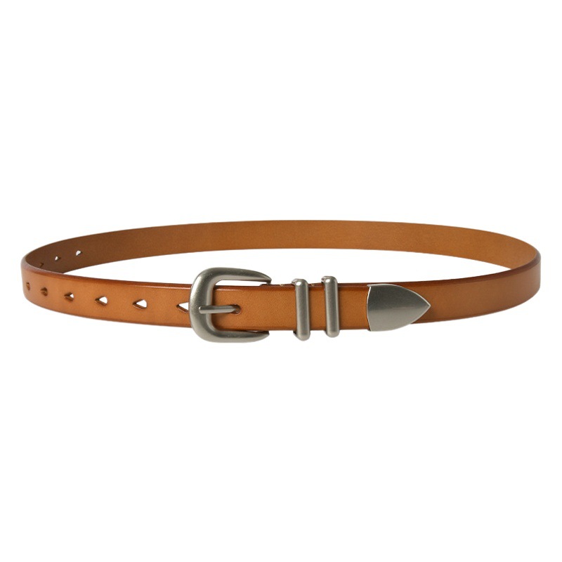 Top layer cowhide leather women's belt all-match silver buckle vintage belt with jeans casual pants with women's slim