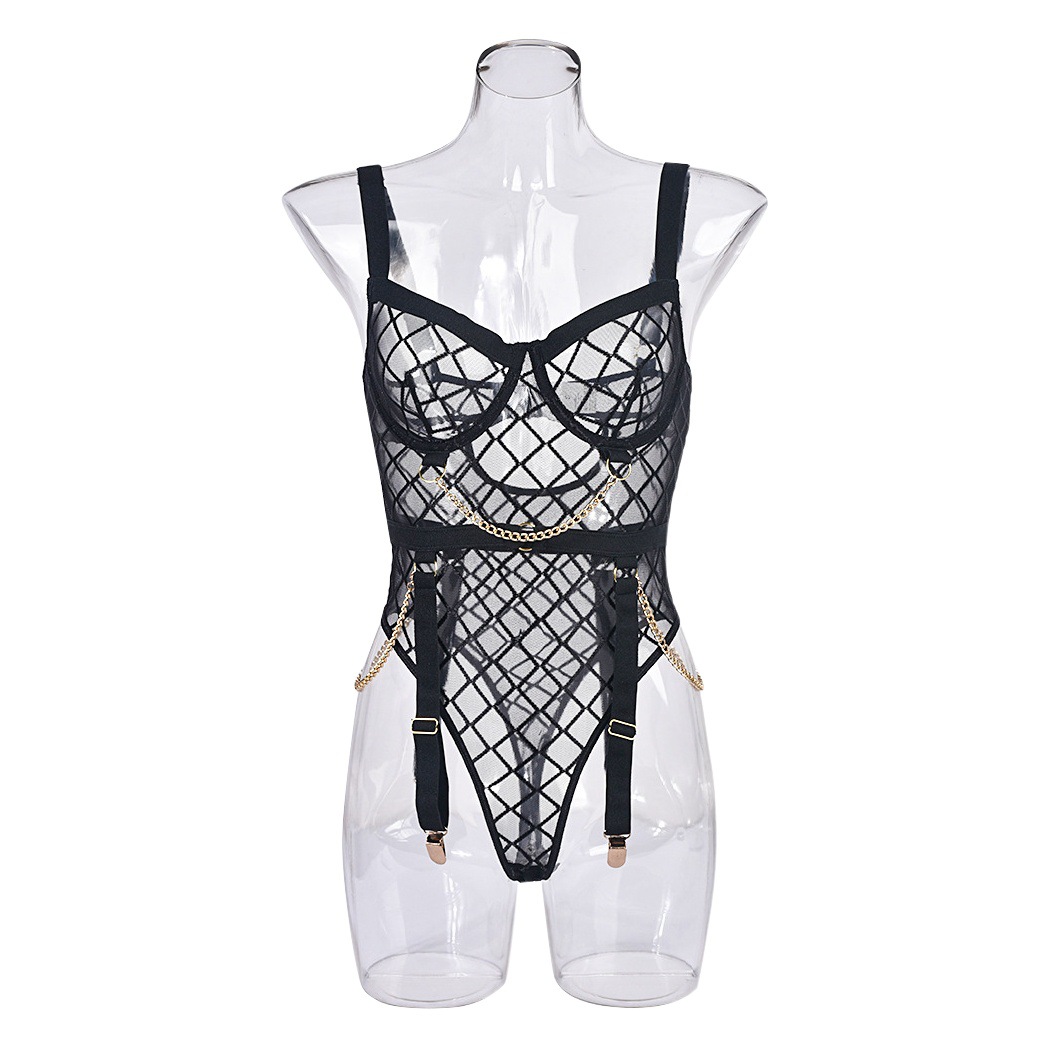 European and American Cross-Border Independent Website Sexy Lingerie See-Through Backless Bodysuit Wholesale Maid Outfit