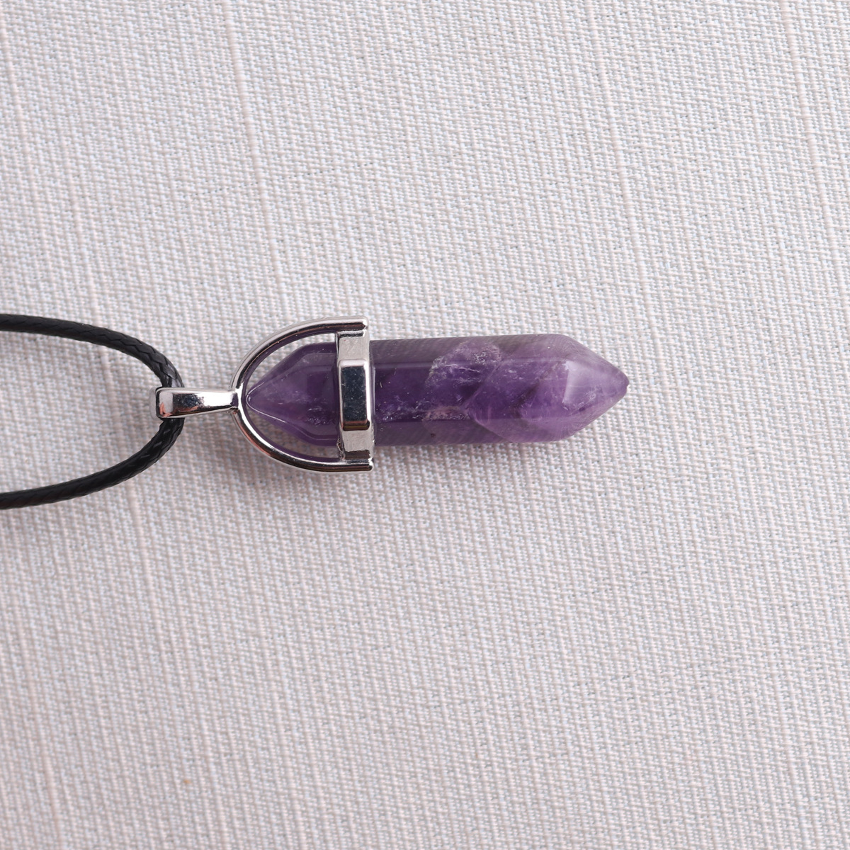Picture of Natural Stone Hexagonal Pendant European and American Natural Crystal Hexagonal Prism Bullet Hexahedral Black Wax Rope Necklace