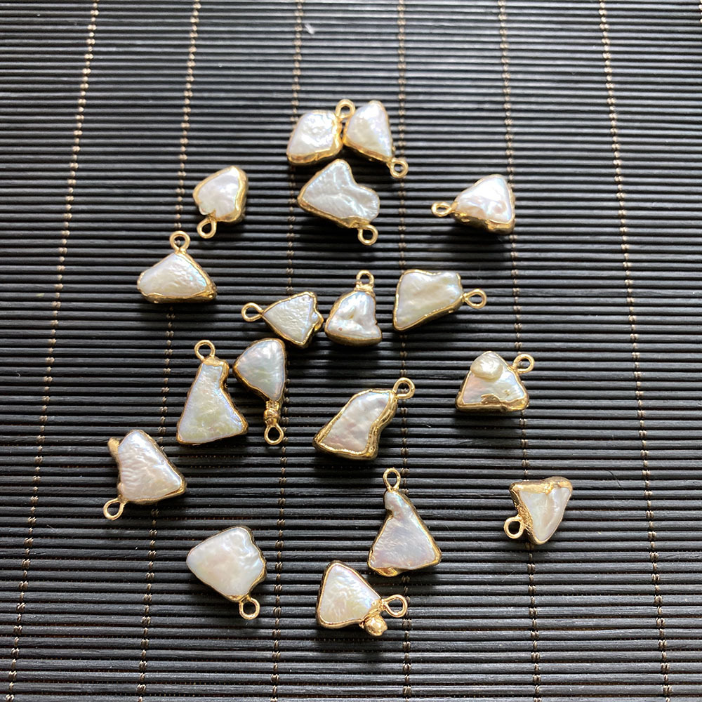 Natural freshwater pearl pendant triangle shape 6x10-15x25mm single hole edging pendant DIY jewelry accessories