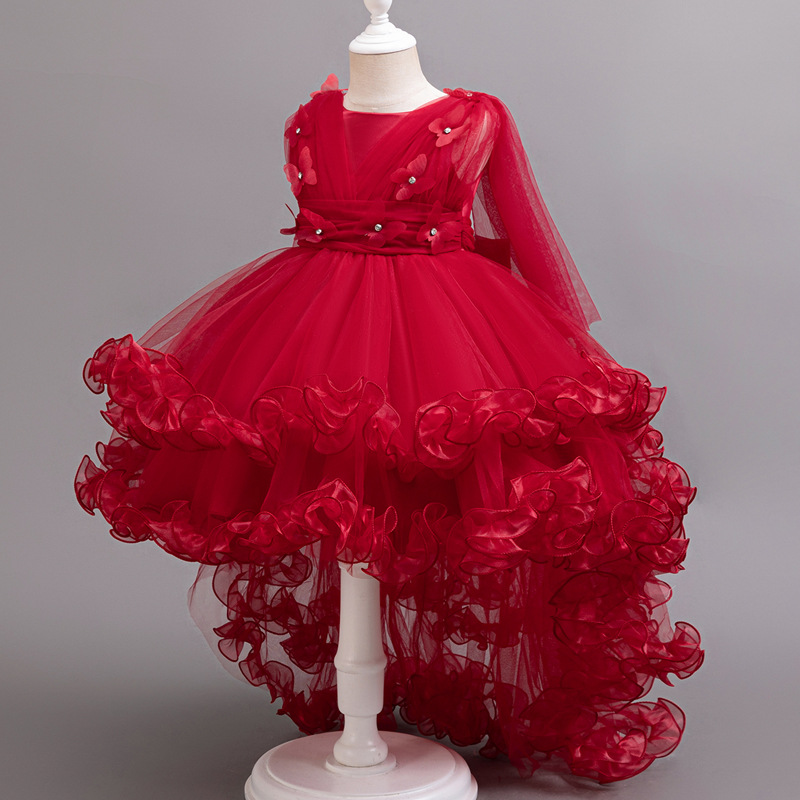 Girls' Ponte Dress Summer Flower Girl's Show Piano Performance Princess Dress Children's Birthday Wedding dress