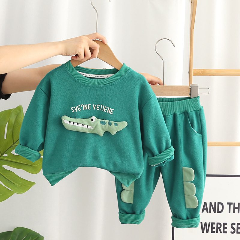 Foreign trade men's clothing fashionable suit Western style children's spring and autumn new cartoon long-sleeved sweater two-piece set one-piece delivery