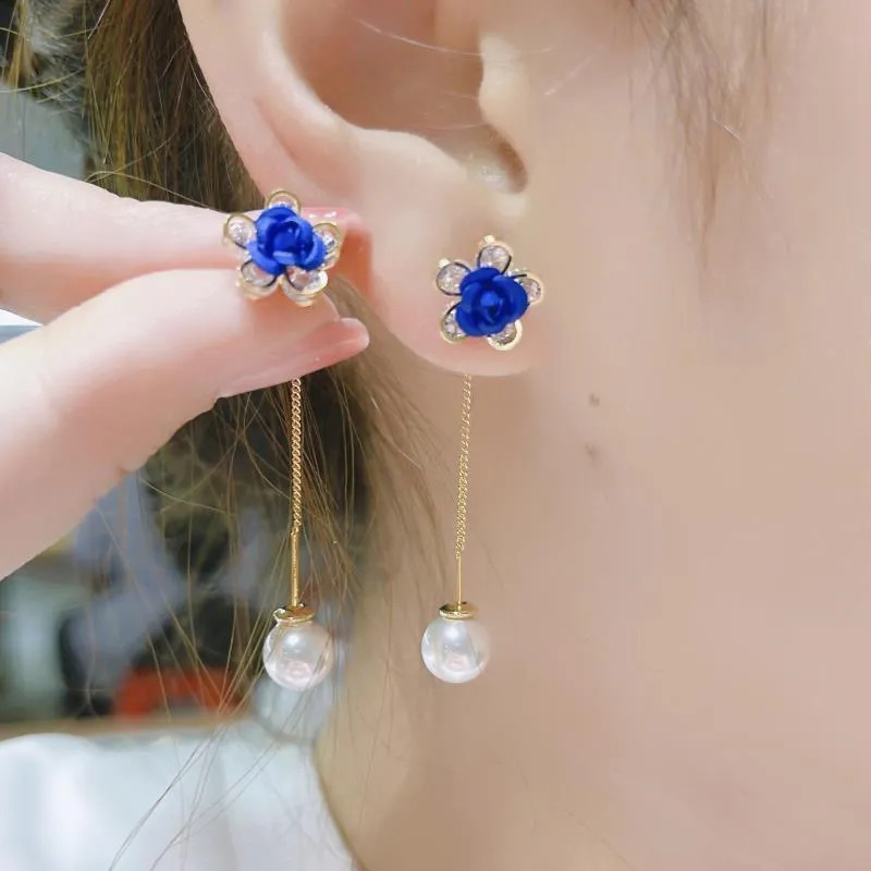 Plain earrings blue rose tassel earwire earrings high-grade exquisite temperament new fashion all-match women's earrings