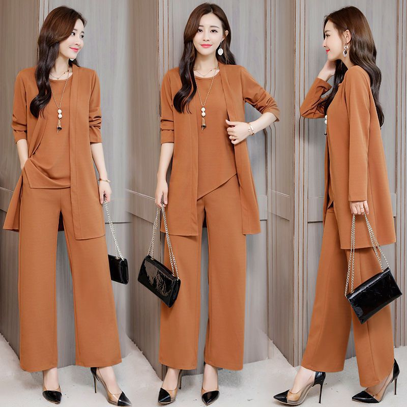 AliExpress 2021 Spring and Autumn New suit Women's Fashion Casual Loose Vest Wide Leg Pants Three-piece Wish