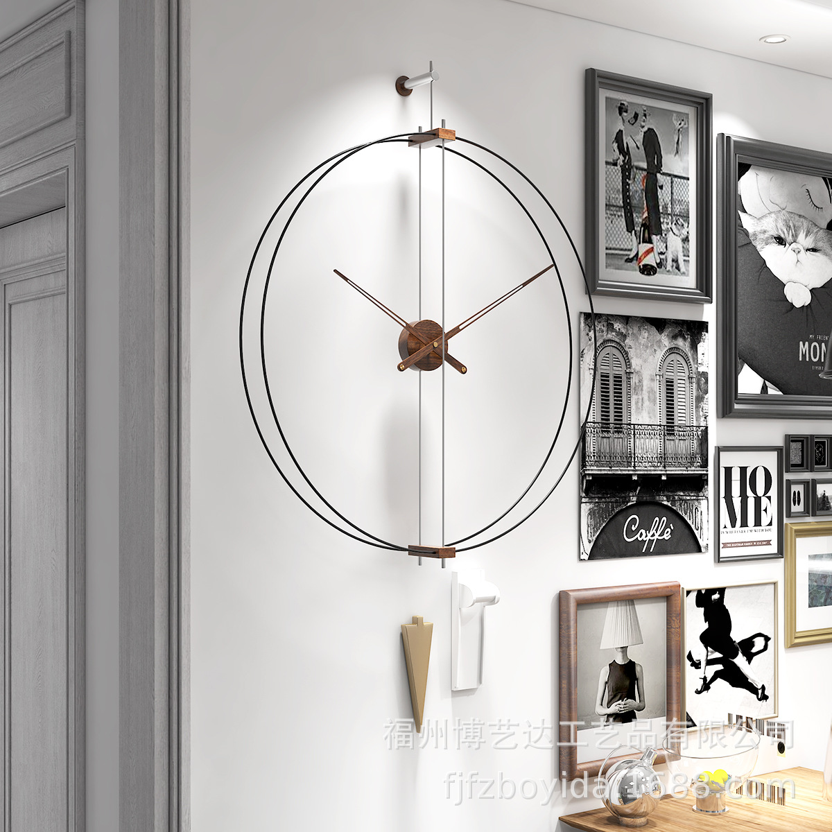Nordic Entry Luxury Quiet Wall Clock Home Distinctive Decoration Living Room Clock Modern Simple Walnut Pointer Clock