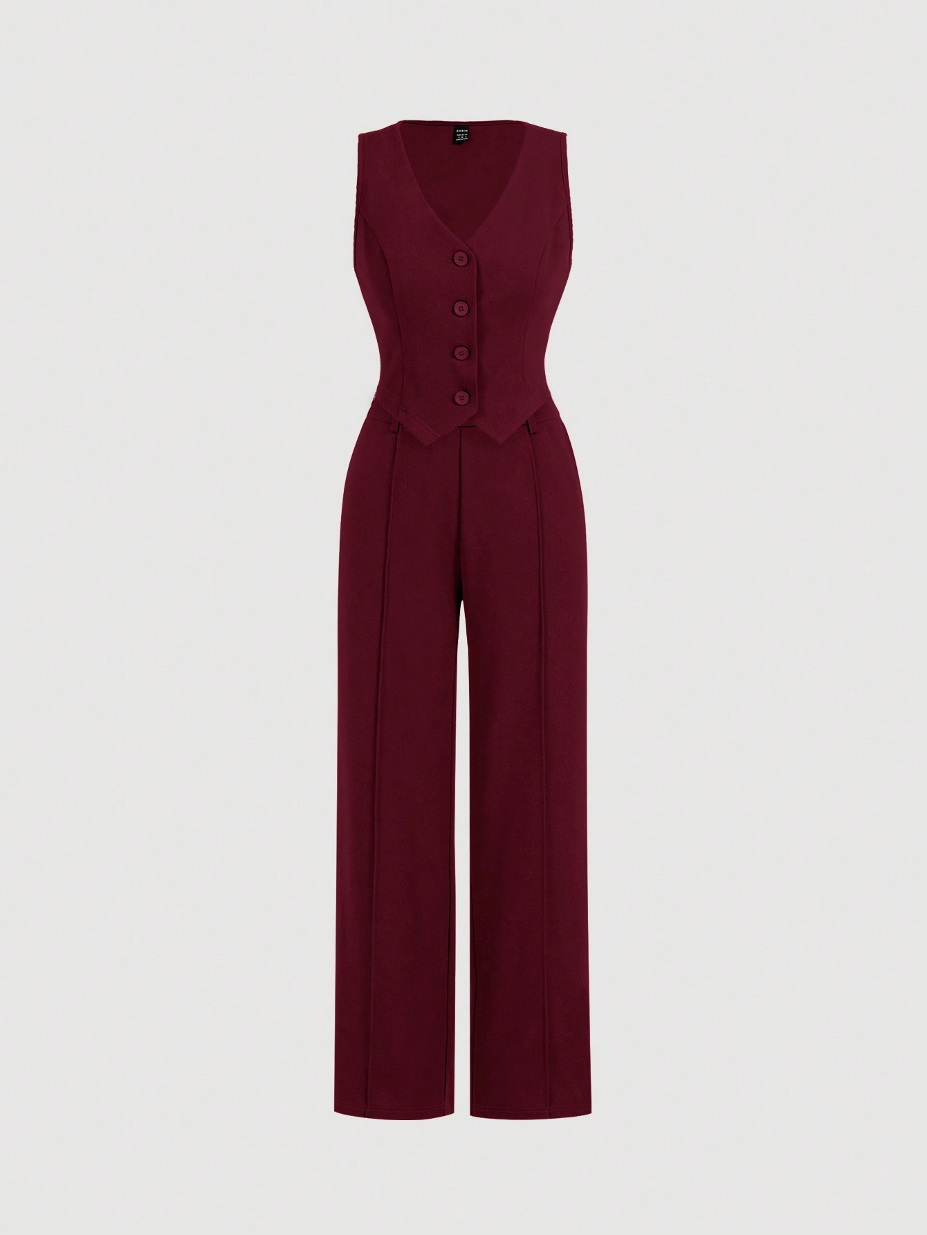New European and American Solid Color Front Buckle V-shaped Hem Solid Front Lapel Back Strap Elegant Fashion Top Wide Leg Pants