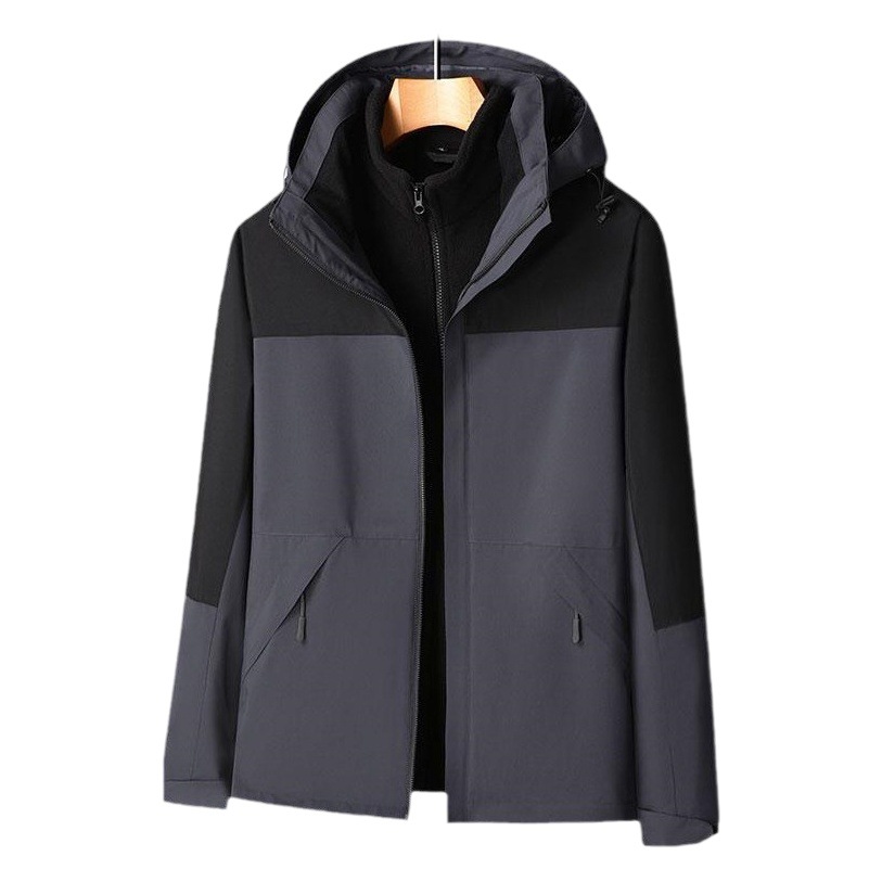 Autumn and Winter Three-In-One Jacket with Custom Logo, Thickened Workwear, Detachable Outerwear, Embroidered and Printed Mountaineering Jacket
