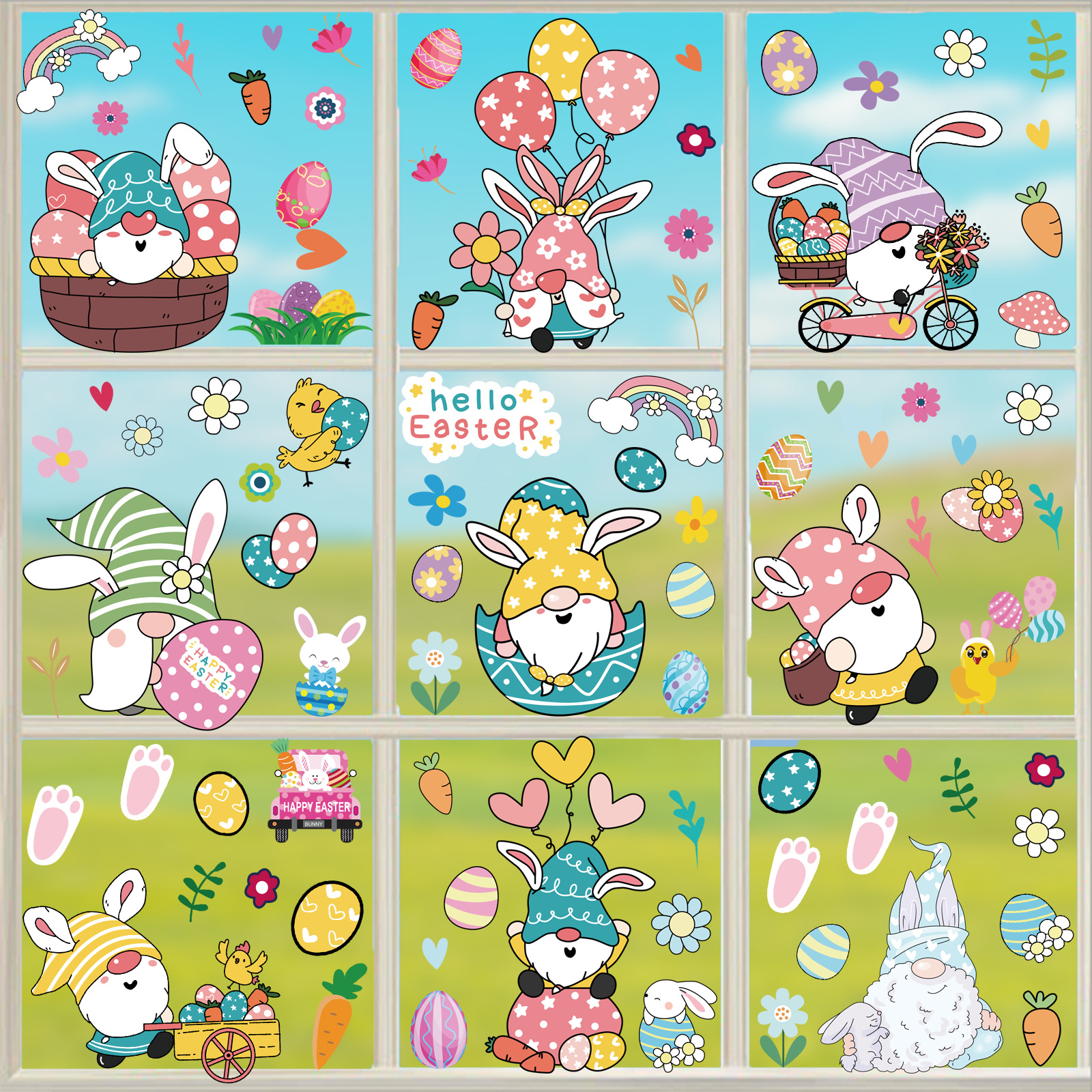 New Cross-border Amazon Easter Bunny Eggs Faceless Dwarfs Electrostatic Window Stickers Window Glass Sticker Painting