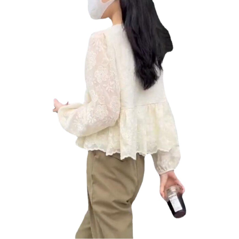 2023 Spring and Autumn new fashion shirt top women's design sense niche embroidered French long sleeve shirt women's clothing