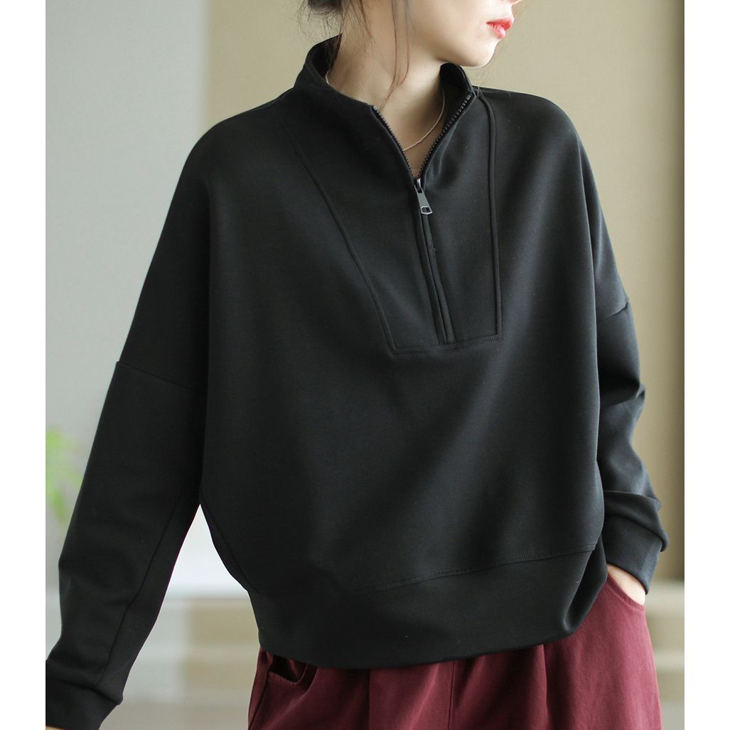 Picture of 2025 autumn new women's stand-up collar half-zip sweatshirt loose and foreign style wears long-sleeved casual top A6302