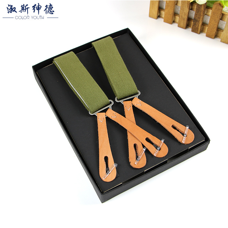 Manufacturer's cowhide retro button business casual four-clip men's strap retro cowhide suspender