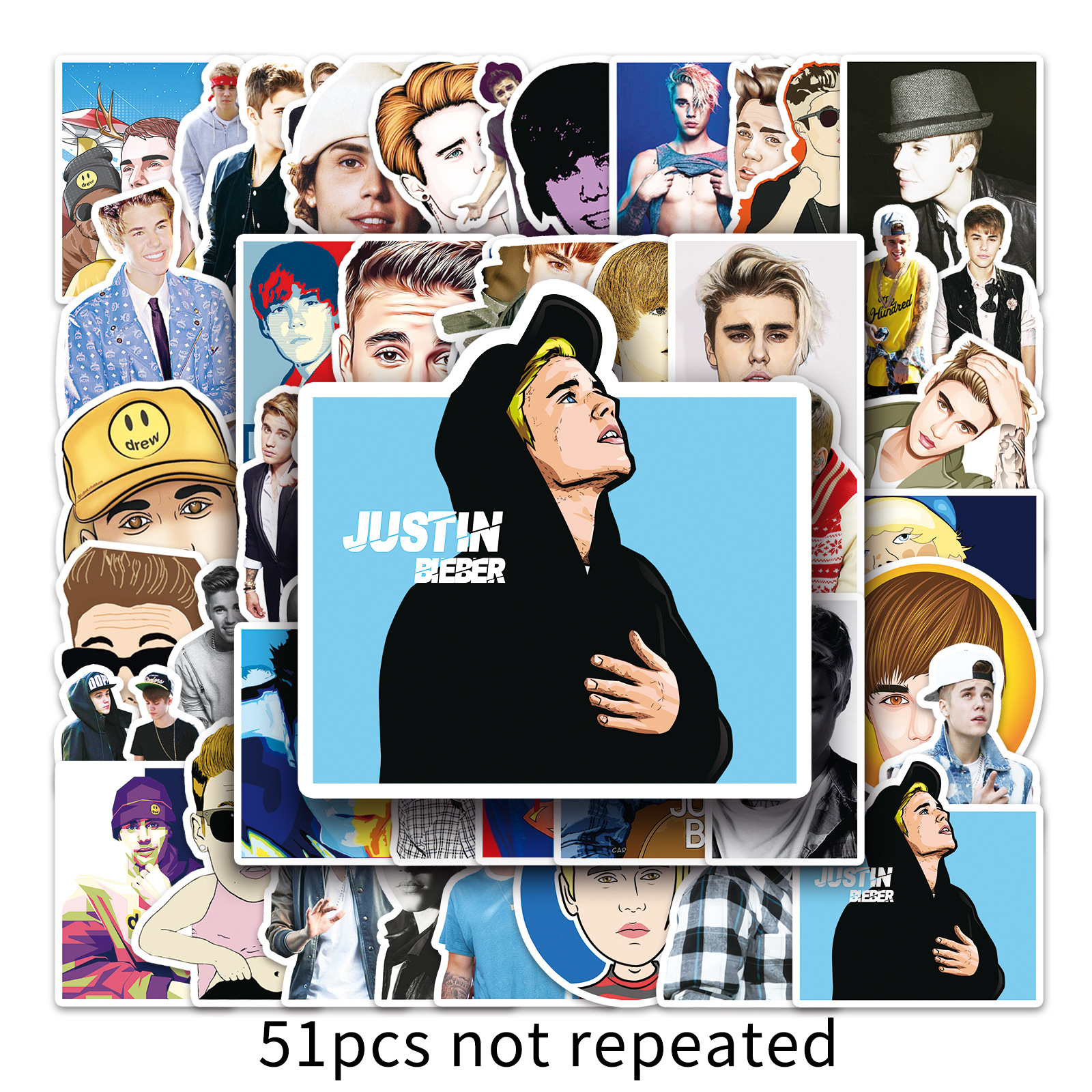 Picture of 51 sheets Actor Justin Bieber Doodle Stickers Laptop Luggage Scooter Car Decoration Stickers