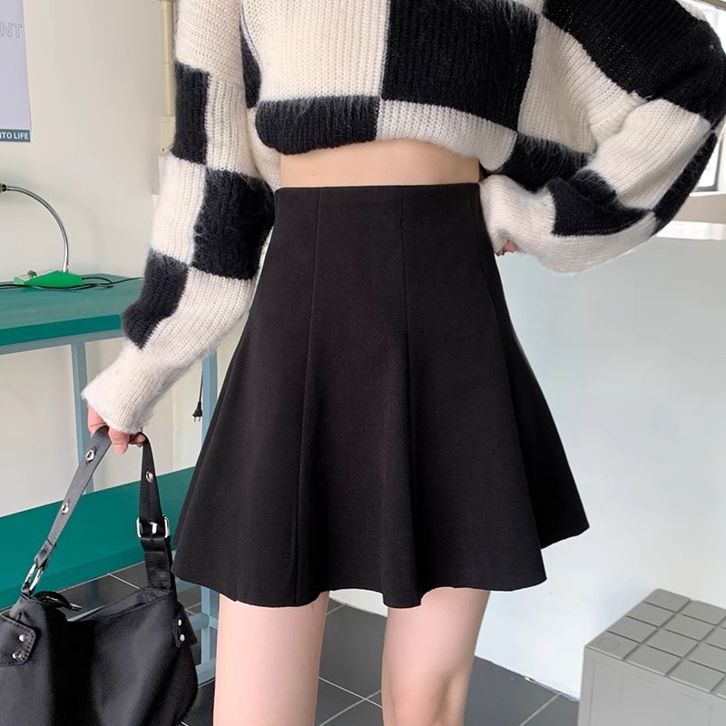 Skirt Women's Autumn and Winter Black Wool Skirt 2024 New High Waist Hip Skirt Skirt Slimming A- Line Skirt Skirt