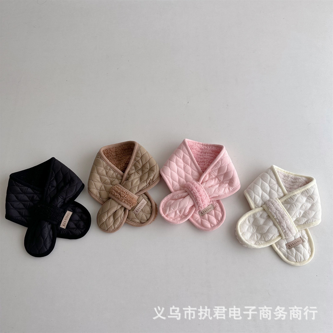 ins South Korea Western style solid color quilted plaid autumn and winter warm boys and girls scarf baby all-match out scarf fashion