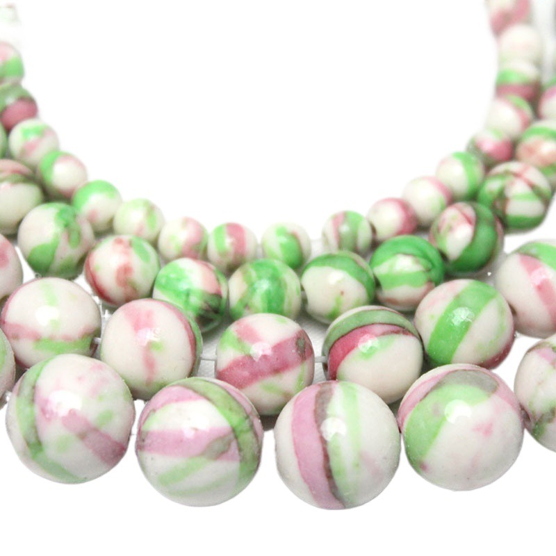 Pink green white rain colored stone round beads diy handmade beaded bracelet jewelry accessories woven material loose beads wholesale