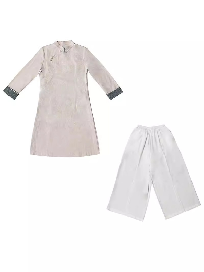 Picture of Autumn 2024 New Style Retro Ethnic Cheongsam New Chinese Style Retro Zen Tea Suit with Vertical Collar Mid-length Top suit