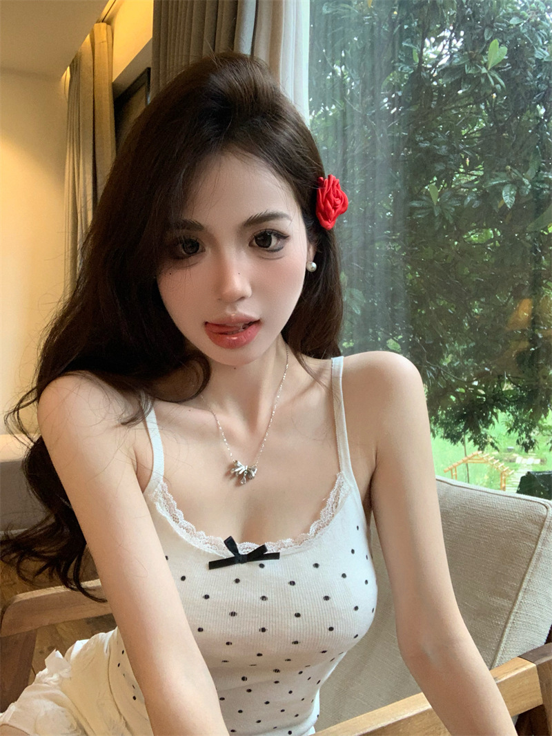 [Factory Outlet] Small Sling Vest Belt Chest Pad Lace Bow Outer Wear Inner Short Slim Fit Top