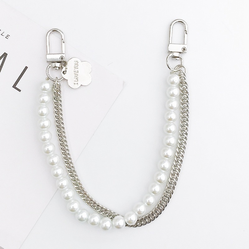 Picture of New pearl metal double chain strap flower hand chain diy mobile phone case accessories handmade beaded trend