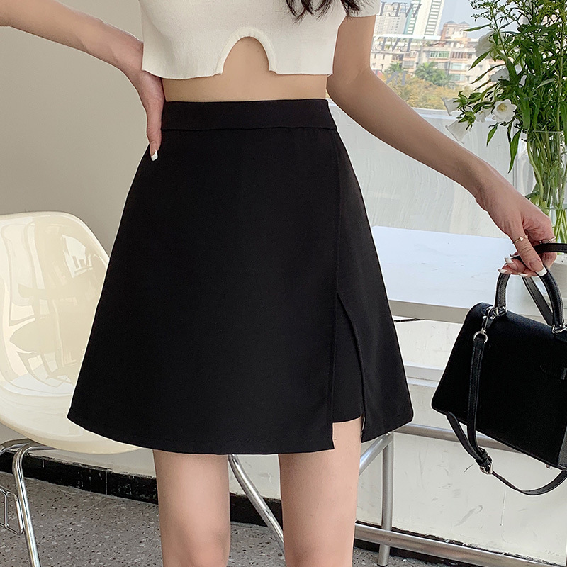 2024 Summer plus size chubby girl Split Skirt Women's High Waist Anti-glare Short Skirt Slimming Black Hip Skirt Pants Skirt
