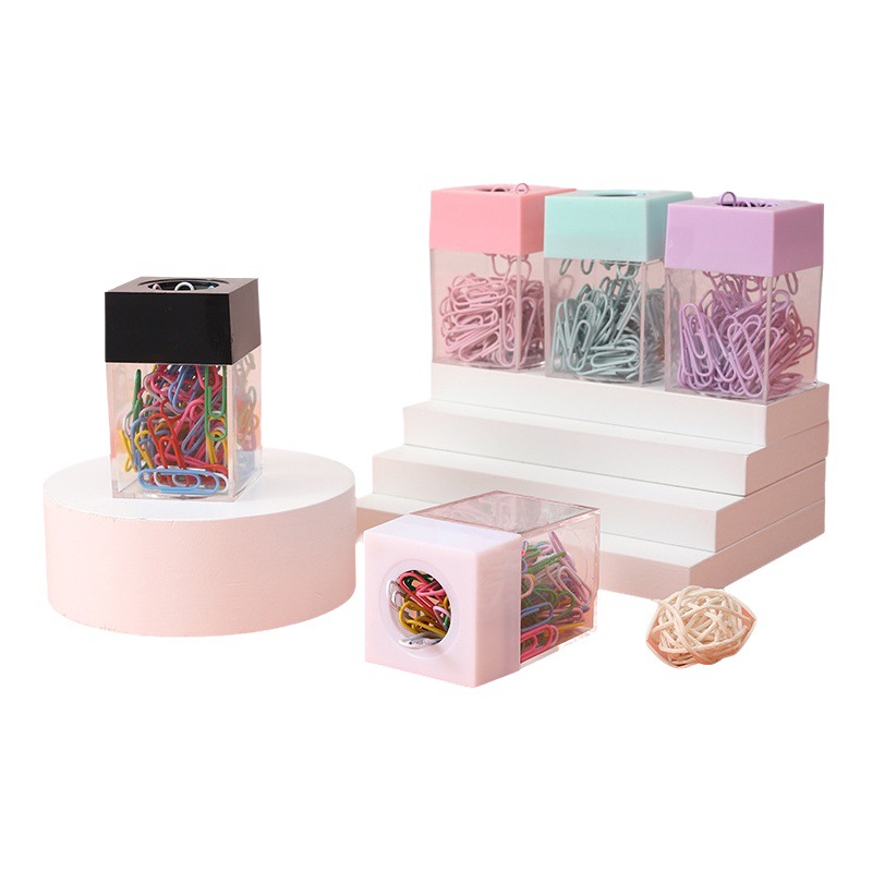 Lidemei Creative Square macaroon color magnetic paper clip storage barrel plastic color transparent paper clip barrel