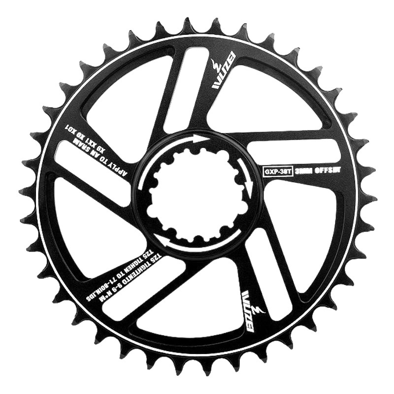 Wuzei Mountain Bike Chainring 3-Bolt Integrated Disc 32T34T36T38T Offset 3mm Lightweight Disc