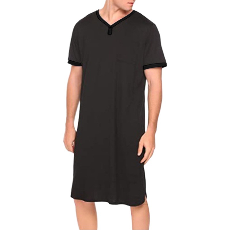 Cross-border Amazon Thin Extended Breathable Nightdress Loose Short-sleeved Skin-friendly Pajamas Men's T-shirt European and American Home Clothes