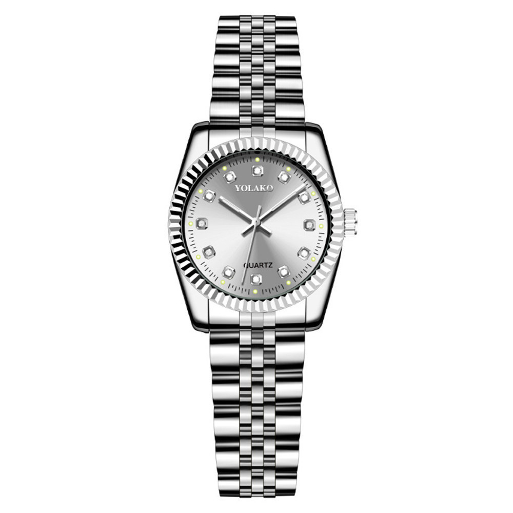 Picture of Diamond Face Steel Band Calendar Watch Women's Simple Casual Student Fashion Quartz Gold suit Men's Watch Couple