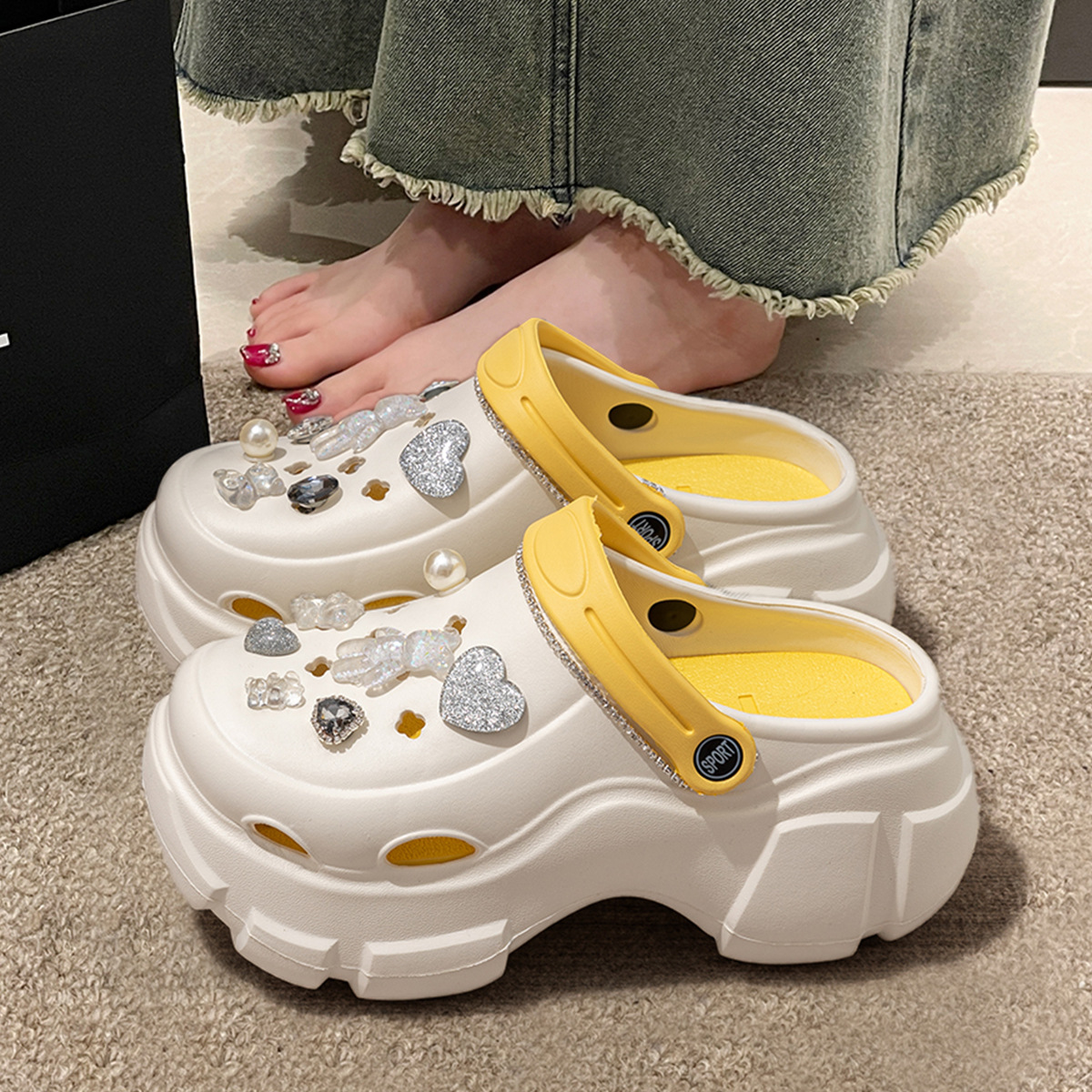 Picture of Thick-Soled Croc Shoes Women's Summer Outerwear 2025 Wedding Dress Handy Gadget Pancake Increased Heel Beach Croc Shoes Batch