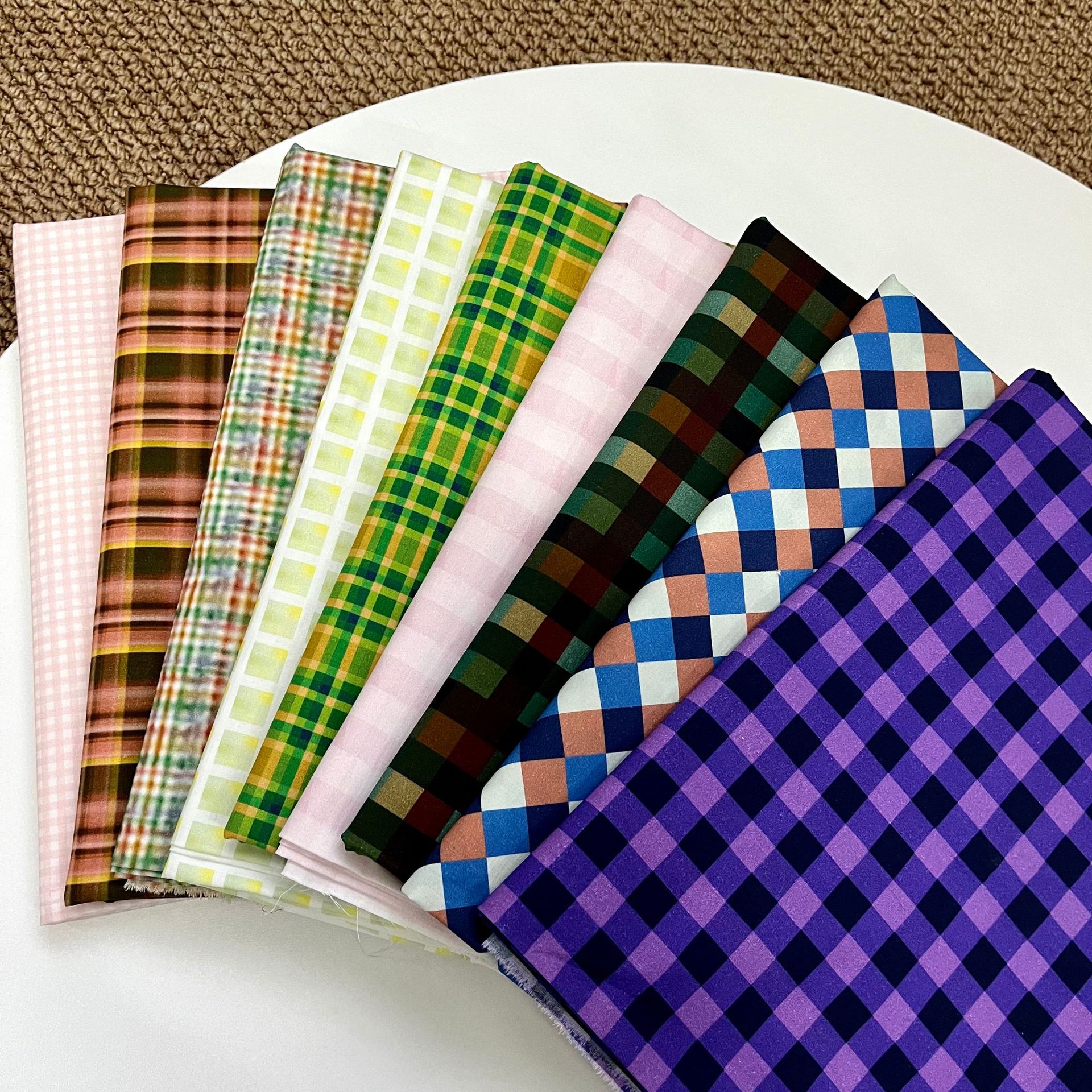 Cotton 60-Count Digital Printed Fabric Plaid Series Bags Cheongsam Home Wear Dress Shirt Fabric