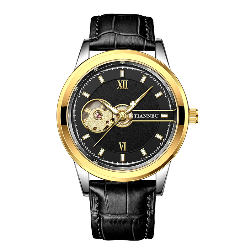 Tianbo tourbillon watch men's waterproof mechanical watch automatic steel band hollow tide luminous brand business watch