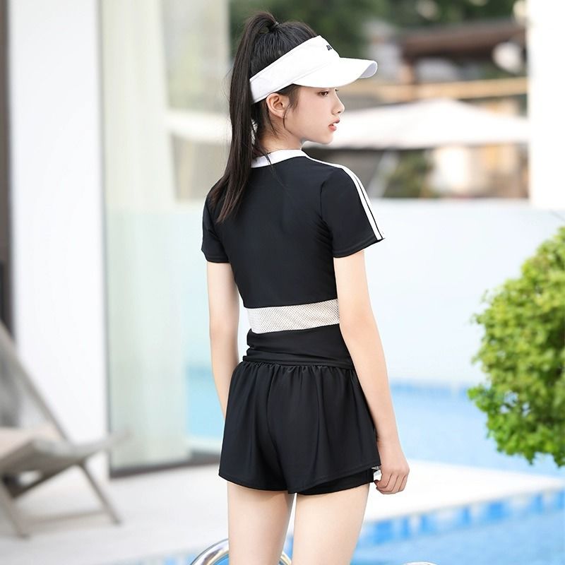 Picture of Big Children's Split Swimsuit Women's 2025 Summer Student Sports Style Conservative Boxer Anti-Exposure Swimming Pool Special Swimsuit