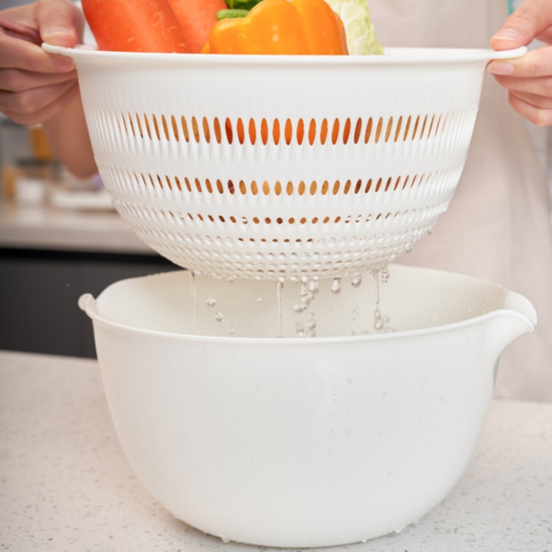 Double Layer Vegetable Washing Basin Draining Basket Household Living Room Fruit Basket Kitchen Plastic Vegetable Washing Basket Fruit Vegetable Basket Fruit Plate