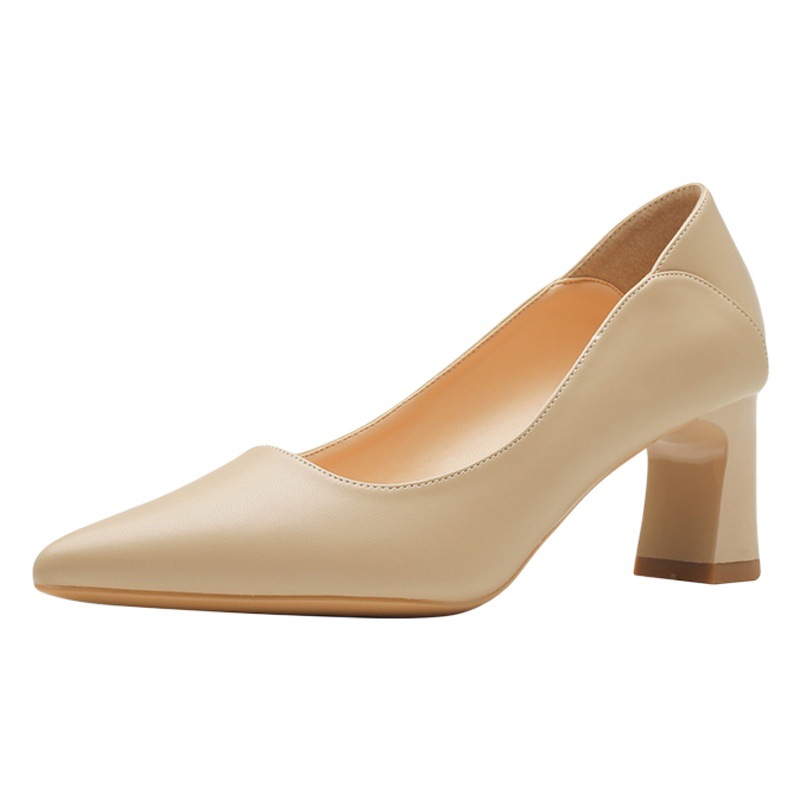 2025 Autumn New Nude High Heels Women's Pointed Toe Thick Heels Small Size Women's Shoes Professional Commuting Easiest for Match Temperament Shoes