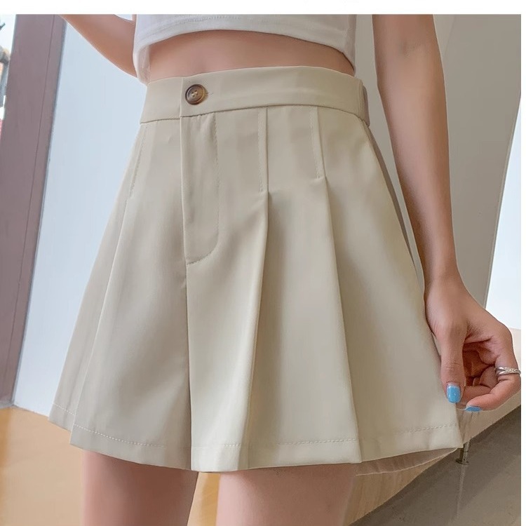 Pleated Suit Shorts Women's Summer Wide Leg Slimming 2024 Loose plus size New Arrival Loose Waist Casual Pants A- Shaped Shorts