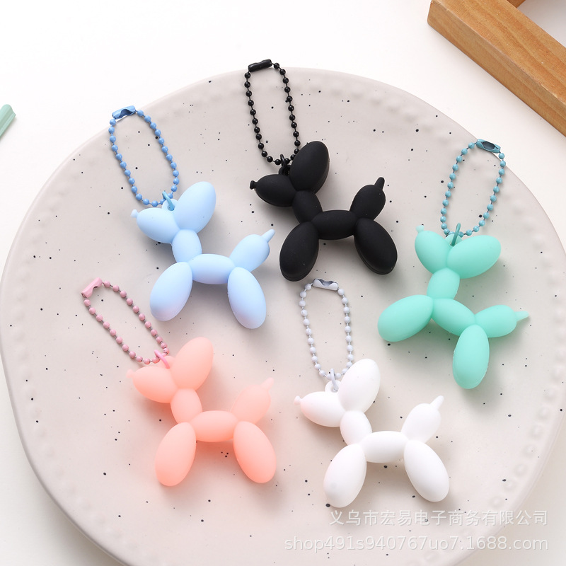 Korean Style PVC Creative Three-Dimensional Doll Balloon Dog Keychain Car Bag Pendant Bead Chain Balloon Dog Decorations