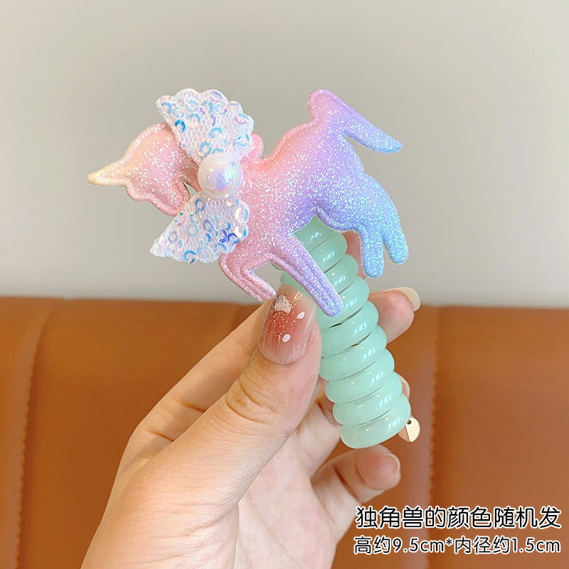 Picture of Children's coil telephone line hair band female high ponytail does not hurt hair hair rope high elastic durable rubber band Braid artifact
