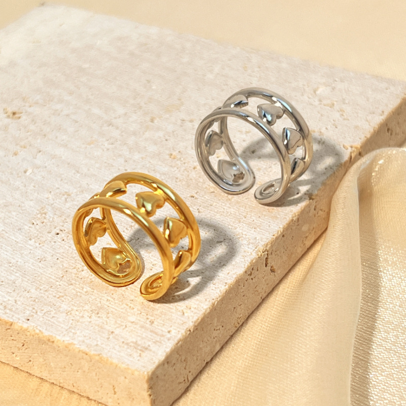 European and American fashion simple love ring niche design sense opening adjustment stainless steel gold plated ring wholesale ladies