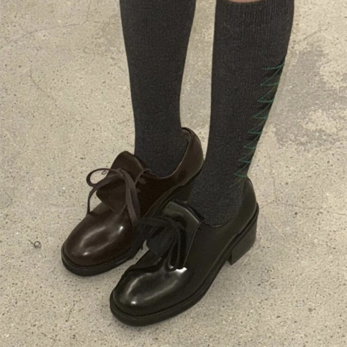 New Version of Openyy Small Leather Shoes for Women 2025 Spring & Fall New Thick High Heels Round Toe Mary Jane Shoes