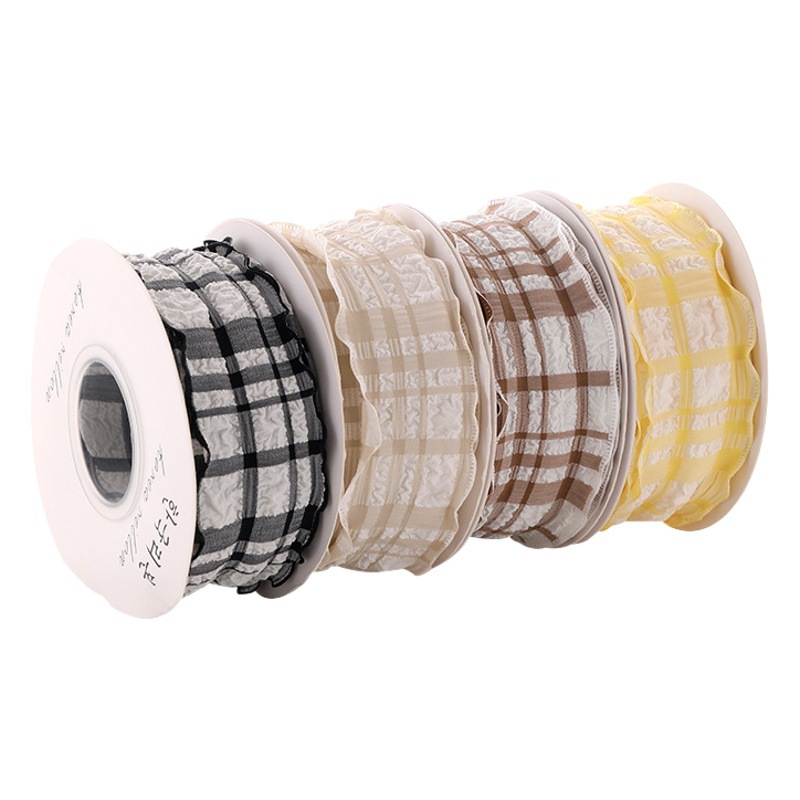 Plaid Pleated Ribbon 2.5cm Linen Stretch Bubble Pleated Pre-Wedding Hand Ribbon Cake Packaging Box Ribbon