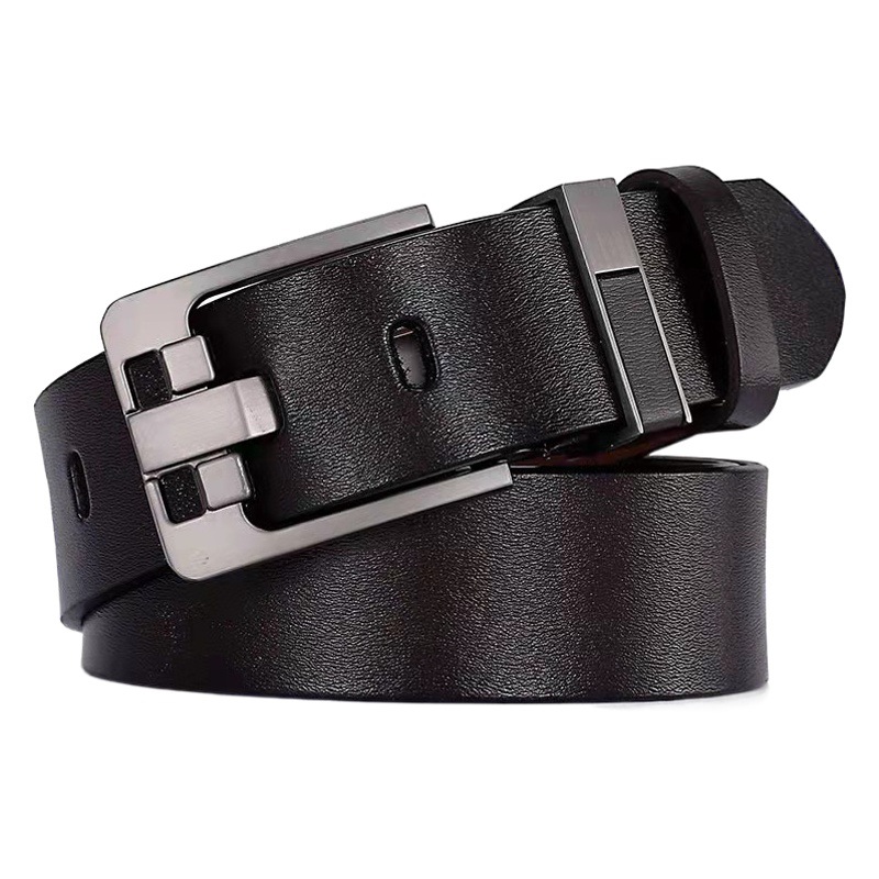 Men's Retro Belt Lasted Large Size Belt Wide Pin Buckle Cowhide Leather Perforated Belt Factory Outlet